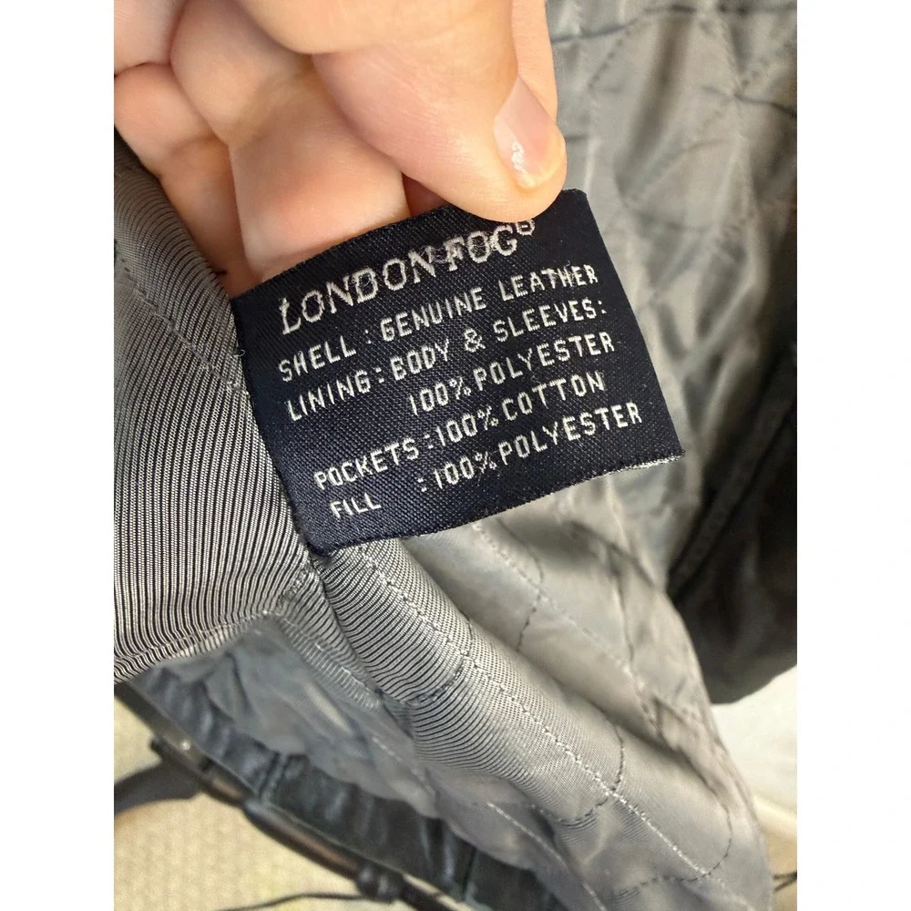 Distressed London Fog Men Leather Jacket Charcoal Gray Quilted‎ Lining M